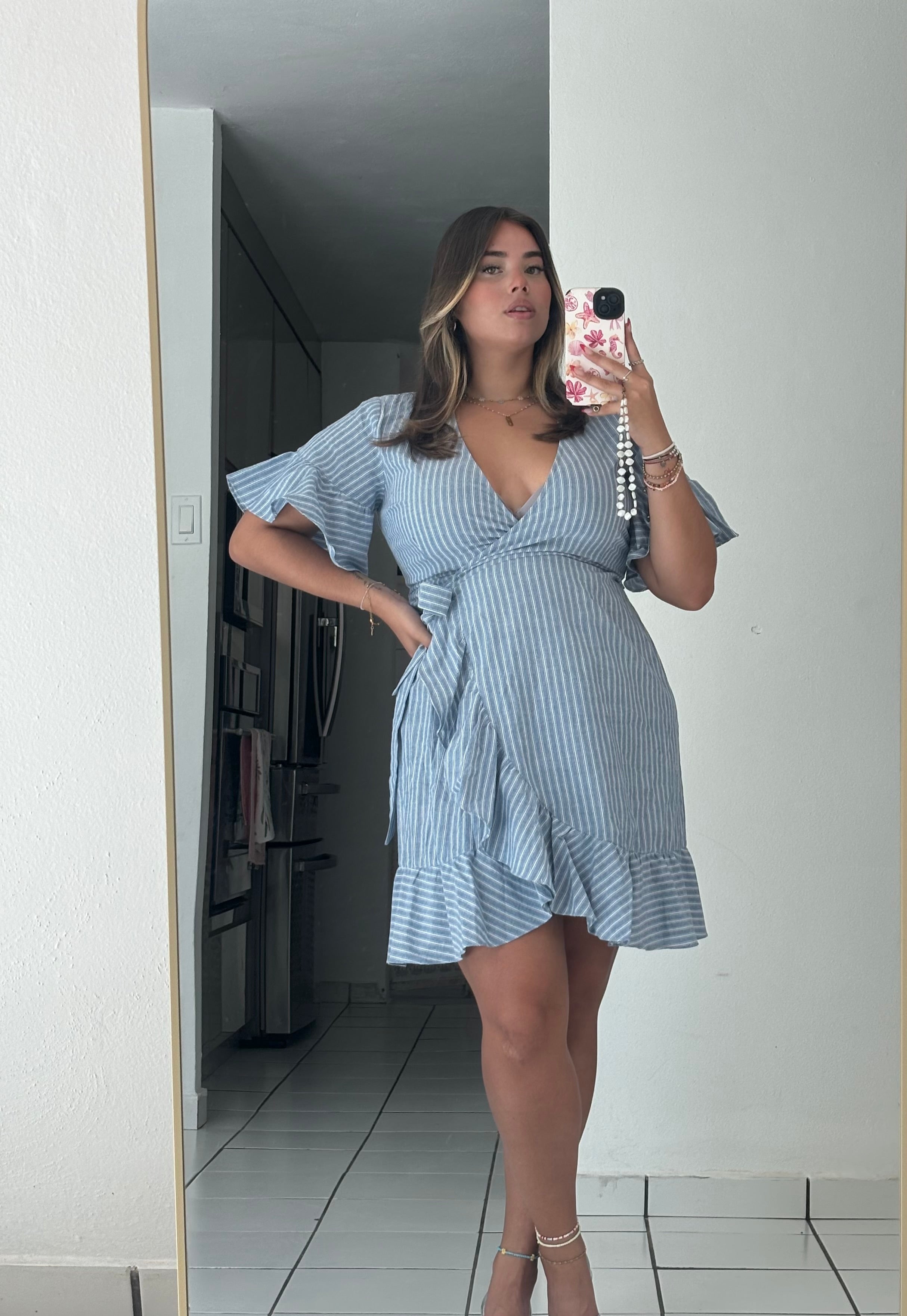 BLUE RUFFLE DRESS