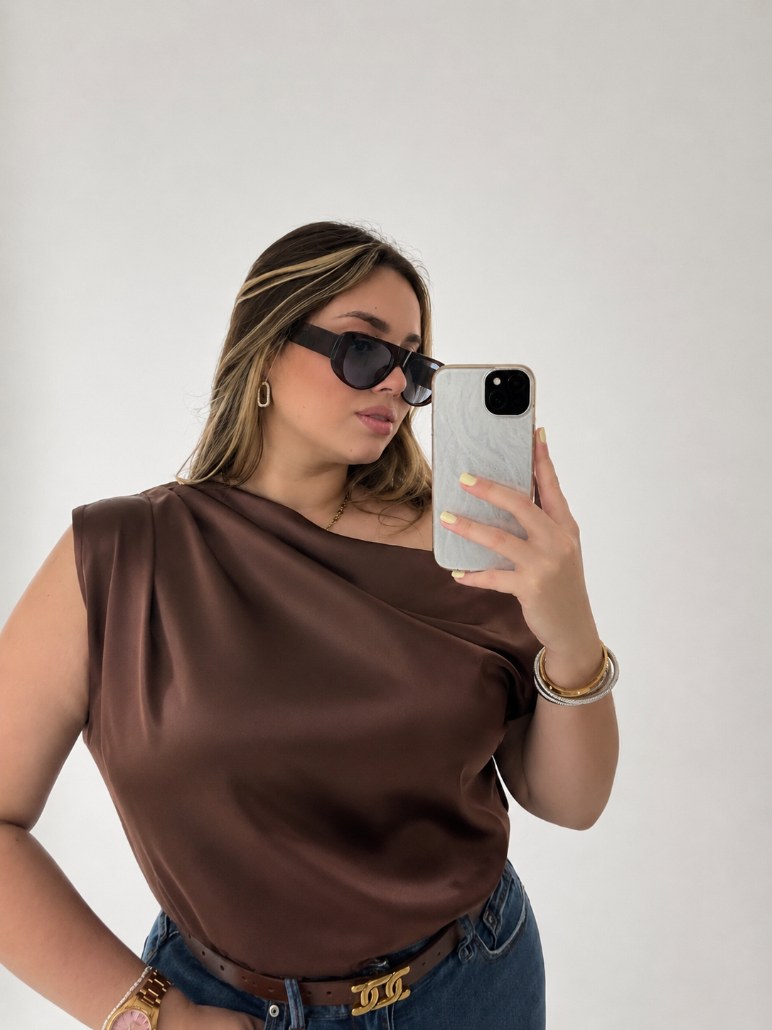 BROWN SATIN TOP