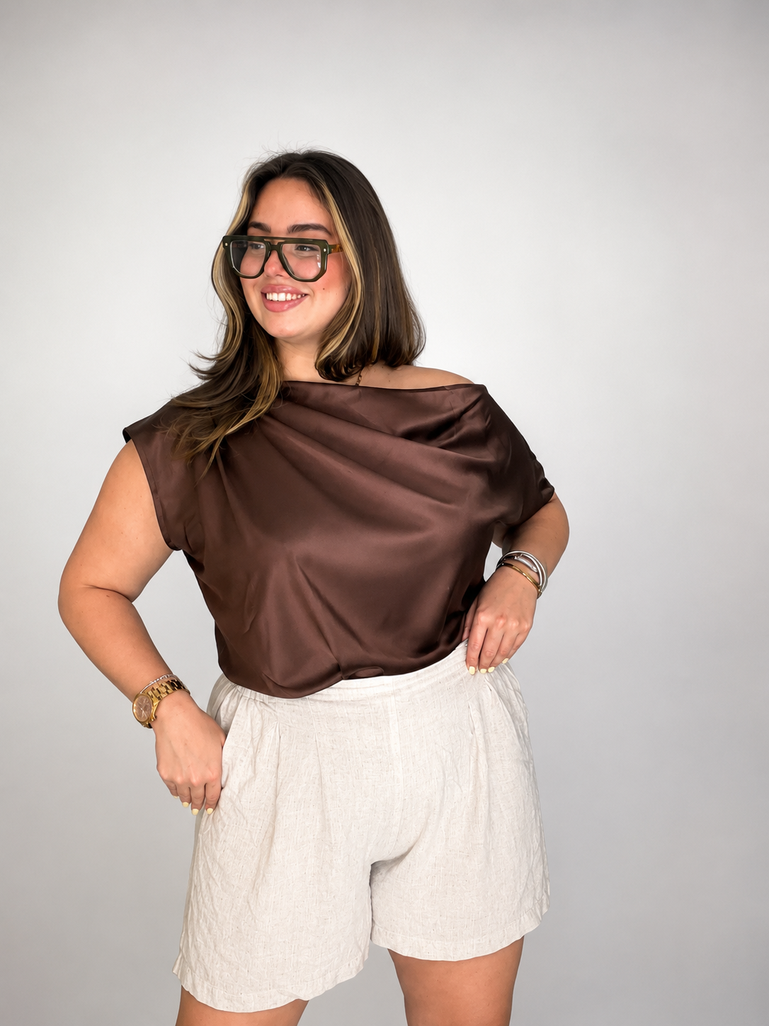 BROWN SATIN TOP