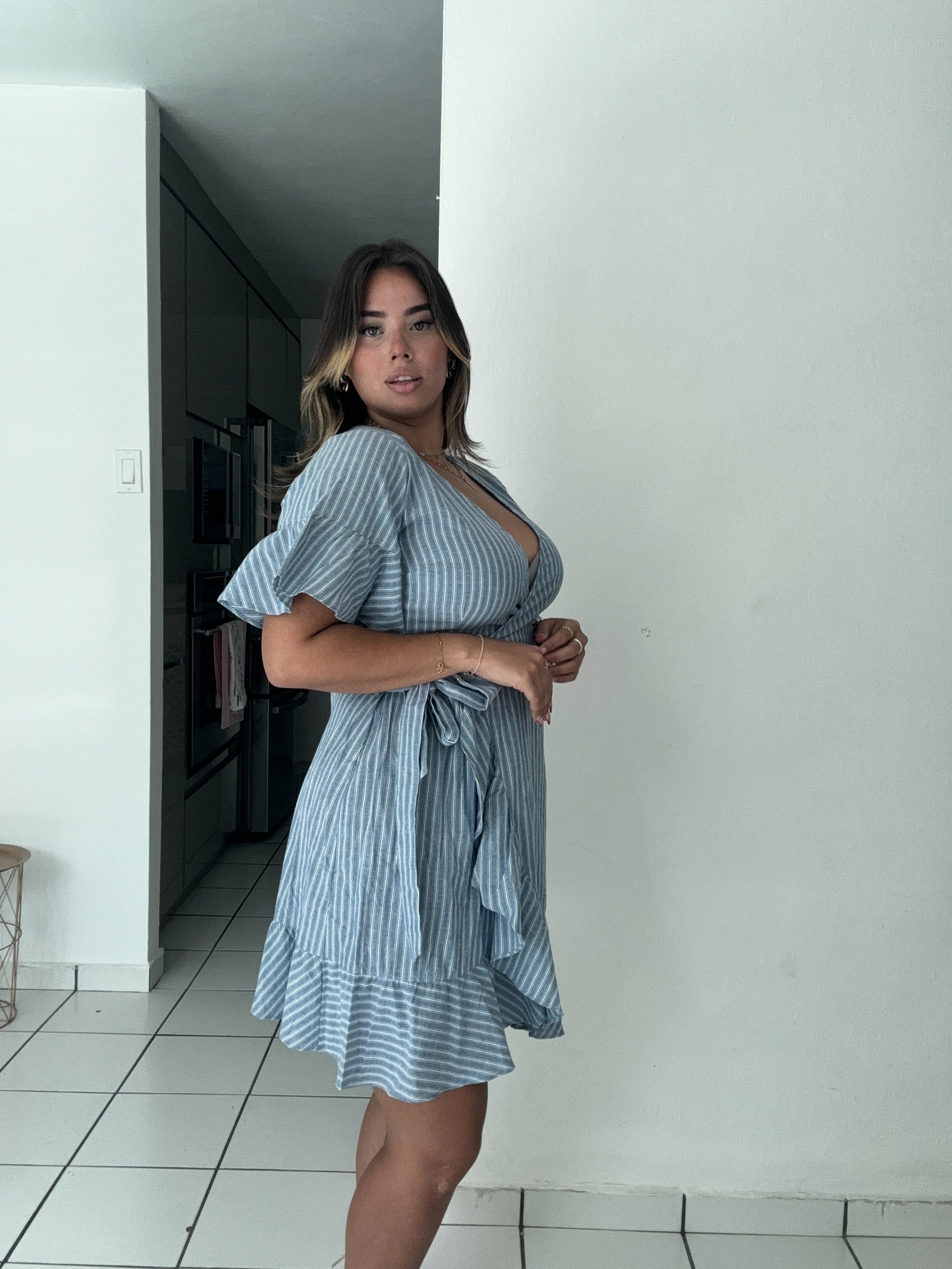 BLUE RUFFLE DRESS